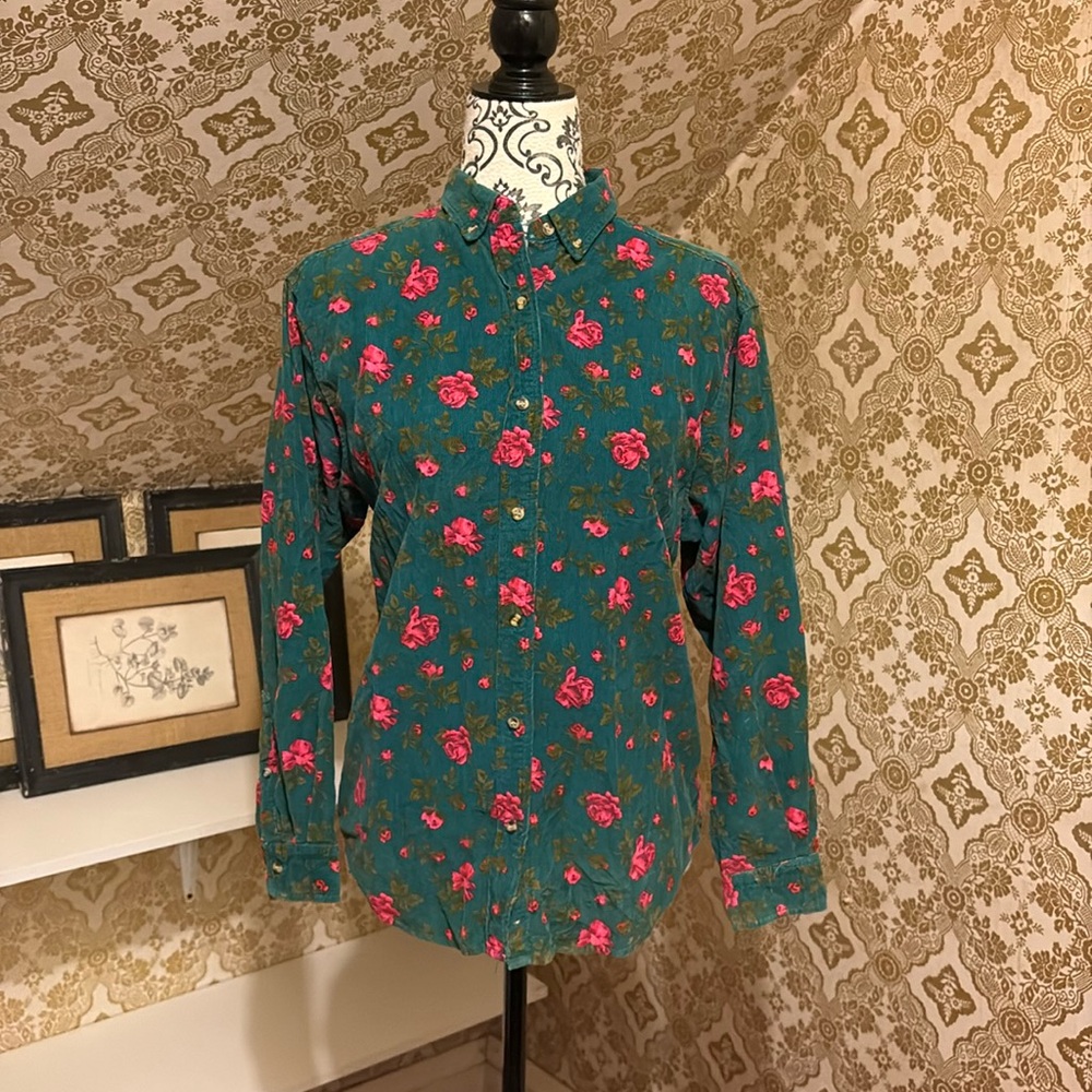 Vintage corduroy button down rose shirt